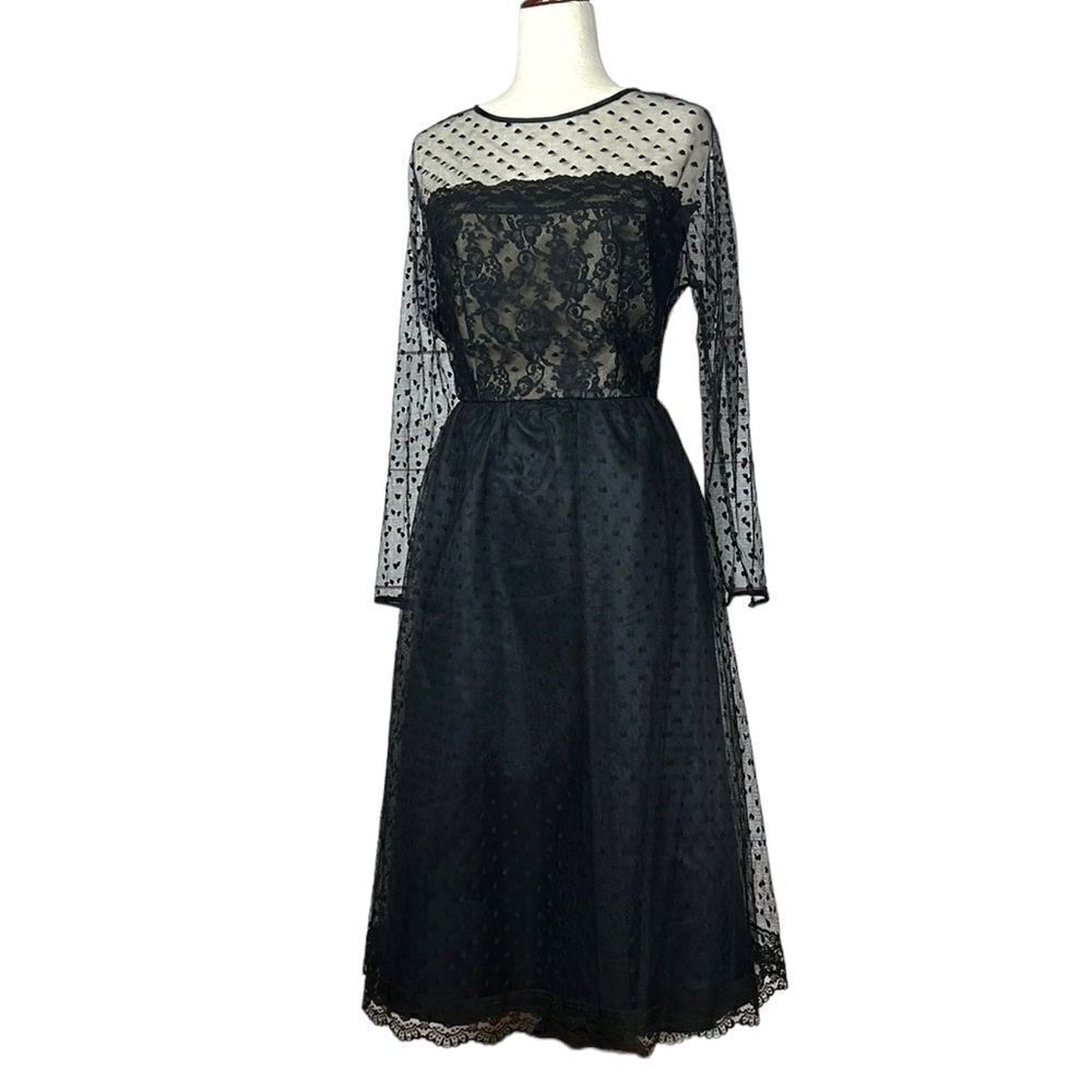 Victor Costa for Neiman Marcus Vintage Lace Pattern Midi Length Black Dress M